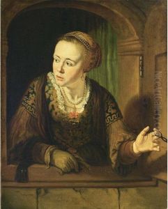 A Young Lady Opening A Shutter Of A Window by Jan Victors