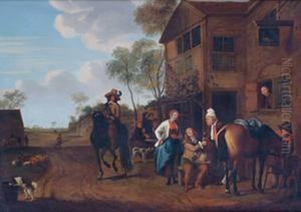 Gentlemen Taking Refreshments Outside The Swan Inn - view 1