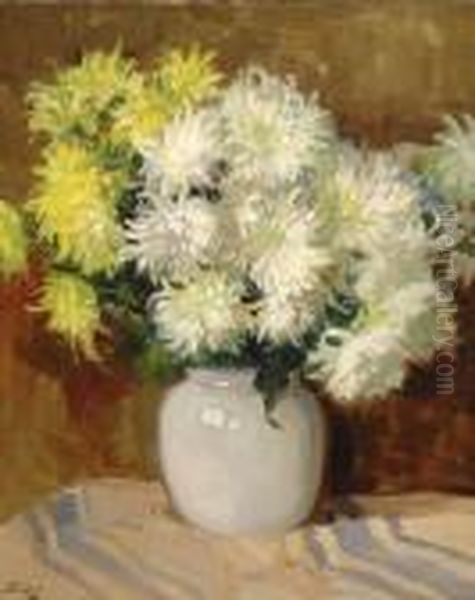 Chrysanthemum In An Earthenware Vase - view 1