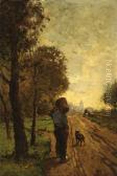 Farmer With His Dog On A Country Road - view 1