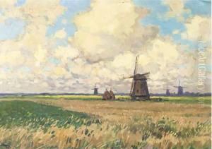 Windmills In A Polder Landscape