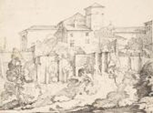 Une Eglise Avec Un Groupe De Batiments, Rome - view 1