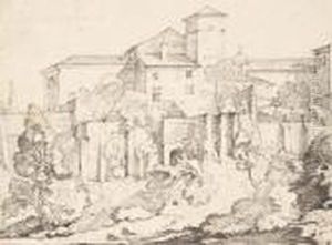 Une Eglise Avec Un Groupe De Batiments, Rome by Joseph-Marie Vien