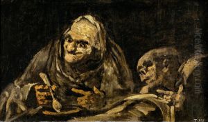 Two Old Women Eating from a Bowl