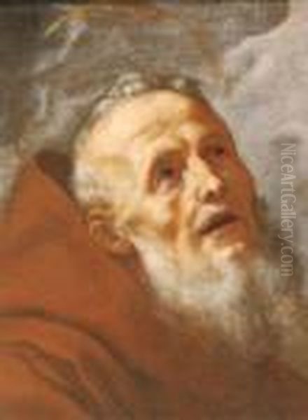 "testa Disanto Francescano" Olio Su Tela In Cornice Intagliata Edorata - view 1