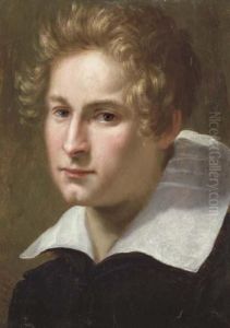 Portrait Of A Young Man, Bust-length, In A Black Coat And White Collar