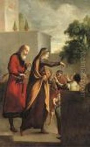 Sainte Anne Et Saint Joachim Faisant L'aumone by Claude Vignon