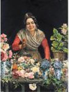 Vendedora De Flores (the Flower Seller) by Julio Vila y Prades