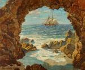 Sailing Vessel/coastal "pirates
Cove" Titled Verso S & Dated L/l: Hernando Villa '41 O/cb 20x24 by Hernando Gonzallo Villa