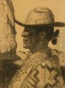 Portrait - "the Navajo" S L/r: Hernando G. Villa Charcoal On/p Under Glass Sight: 24x18 by Hernando Gonzallo Villa