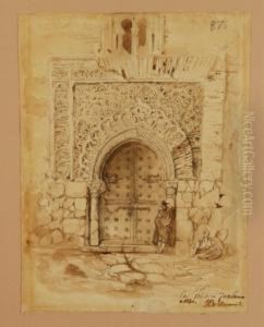 Portada Toledana Mudejar Con Dos Personajes by Genaro Perez Villaamil Y Duguet