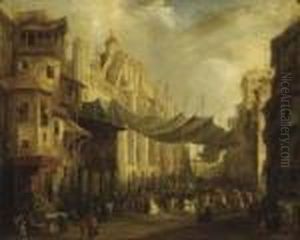 A Procession Around The Cathedral Of Seville by Genaro Perez Villaamil Y Duguet