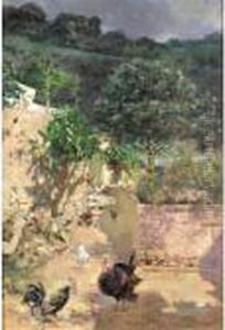 Pavos (poultry In A Farmyard) by Jose Villegas y Cordero