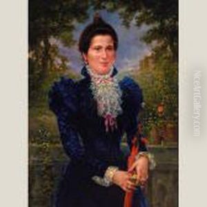 Retrato De Dama En El Jardin by Ricardo Villodas Y De La Torre