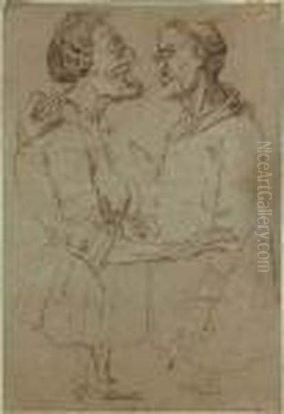 Caricature D'un Couple Avec Une Souris Posee Sur Le Menton De La Femme - view 1
