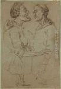 Caricature D'un Couple Avec Une Souris Posee Sur Le Menton De La Femme
