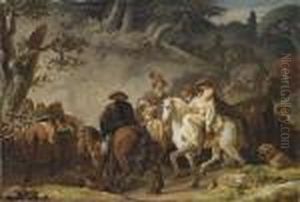 Bandits On A Rocky Pathway With A Woman Being Abducted