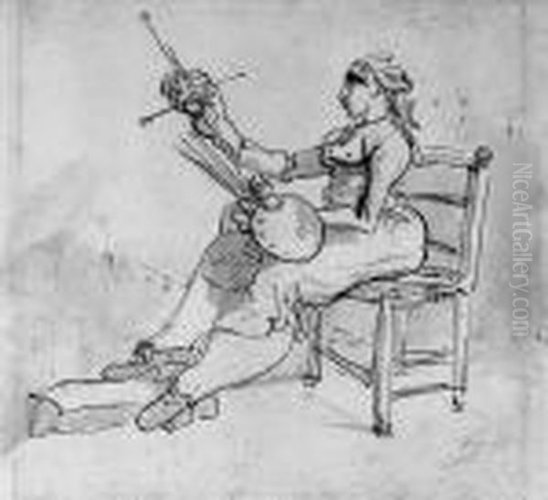 Caricature Of Anicet-charles-gabriel-lemonnier, Seated, Holding Abrush And A Palette - view 1