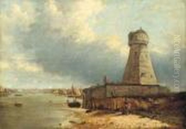 A View Of Lowestoft Lighthouse,
With Figures In The Foreground Andthe Stanford Channel Beyond - view 1