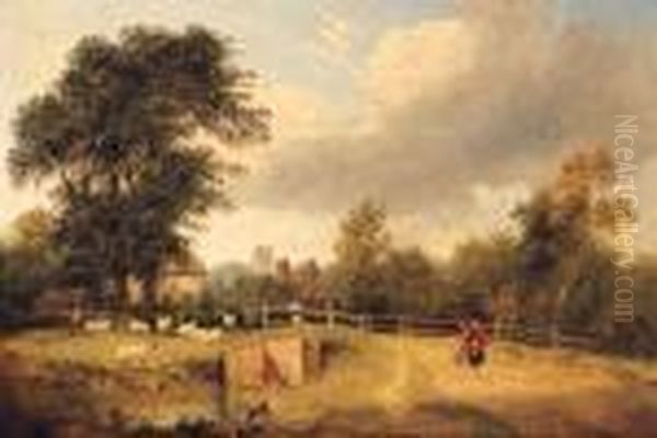 A Wooded River Landscape With Figures On A Path, A Villagebeyond - view 1