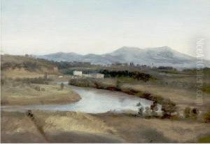 View Of The Tiber River by Auguste Jean Bapt. Vinchon