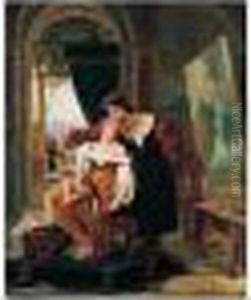 An Artist Painting A Model Of Venus And Cupid In His Studio by Auguste Jean Bapt. Vinchon