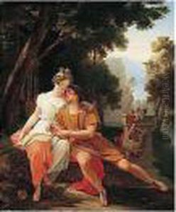 Propertius And Cynthia At Tivoli by Auguste Jean Bapt. Vinchon