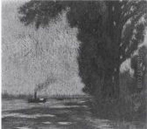 Paesaggio Fluviale Con Battello by Giuseppe Viner