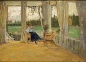 Woman Reading On A Veranda by Sergey Arsenievich Vinogradov