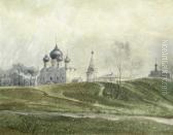 "russische Kirche In Landschaft"
Aquarell, Kyrillisch Signiert, 23.5x29.5 Cm - view 1