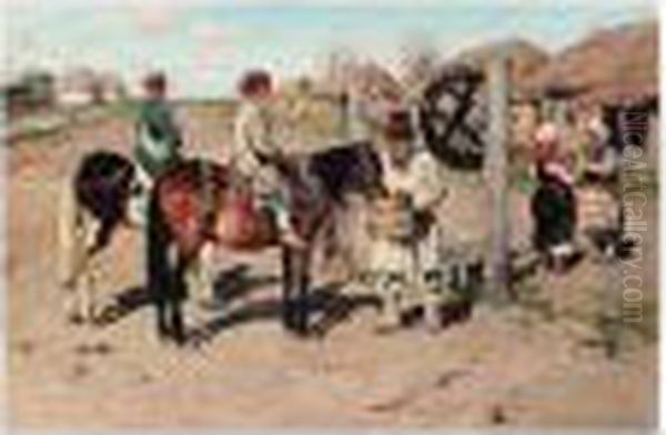Horses Drinking By The Well, C.1890 - view 1