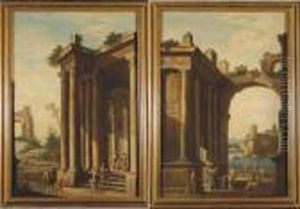 Due Scene Con Rovine Classiche E Personaggi by (Giovanni Antonio Canal) Canaletto