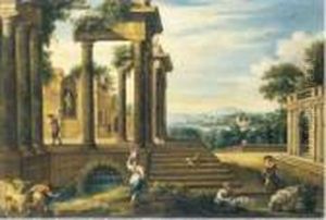 Capriccio Architettonico Con Pastori E Viandanti by (Giovanni Antonio Canal) Canaletto