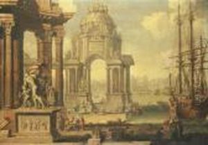 A Capriccio Of A Mediterranean Harbour by (Giovanni Antonio Canal) Canaletto