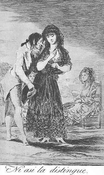Caprichos - Plate 7: Even Thus he Cannot Make her Out - view 1