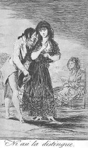 Caprichos - Plate 7: Even Thus he Cannot Make her Out by Francisco Goya Fuendetodos