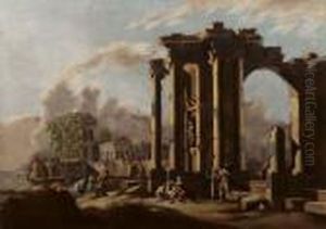 Paesaggio Di Fantasia Con Rovine Antiche E Figure