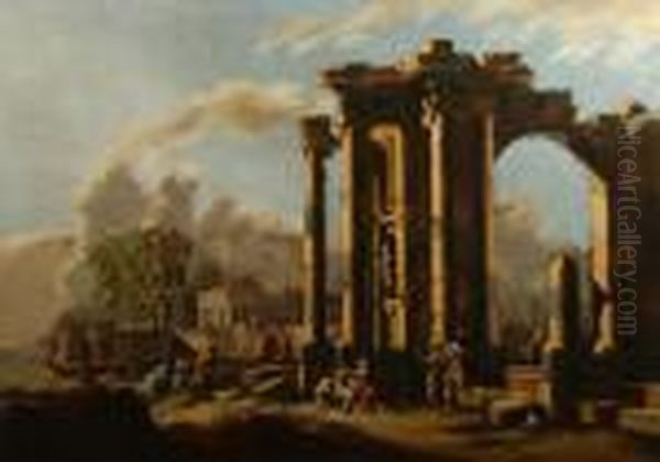 Paesaggio Architettonico Con Rovine Classiche E Personaggi - view 1
