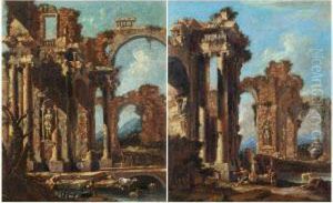 Architectural Capricci With Figures Among Ruins: A Pair Of Paintings by Nicola Viso