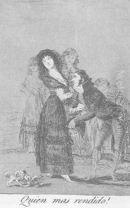 Caprichos - Plate 27: Which of them is More Overcome? by Francisco Goya Fuendetodos