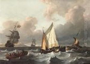 A Smalschip And Other Boats In A Swell by Wigerius Vitringa