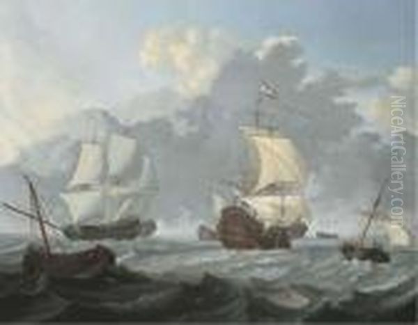 Dutch Threemasters And Other Shipping In Choppy Waters - view 1