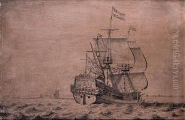 The Man-of-war Frisia/klein Frisia Under Sail Seen From The Stern -a Penschilderij - view 1