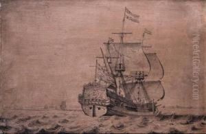 The Man-of-war Frisia/klein Frisia Under Sail Seen From The Stern -a Penschilderij The Man-of-war Frisia/klein Frisia Under Sail Seen From The Stern -a Penschilderij