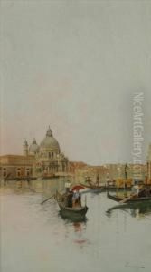 Venetian Canal Scene With A View Of San Marco by Giuseppe Vizzotto Alberti