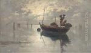 Fishermen On The Venetian Lagoon, Dusk by Giuseppe Vizzotto Alberti