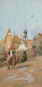 View Of A Venetian Street by Giuseppe Vizzotto Alberti