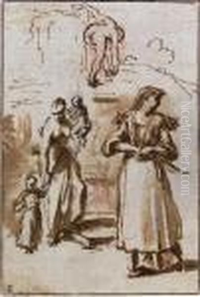 A Woman Holding Two Children - view 1