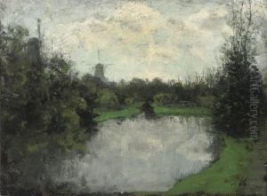 Windmills Near A Pond by Floris Verster