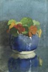 East Indian Cress In A Blue Ginger Jar by Floris Verster